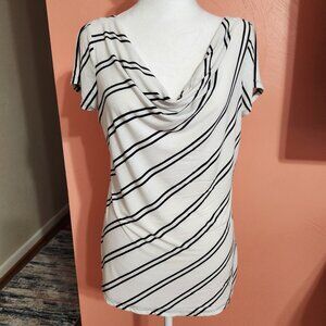 Women's The Limited Diagonal Striped Scowl Neck Short Sleeve Blouse